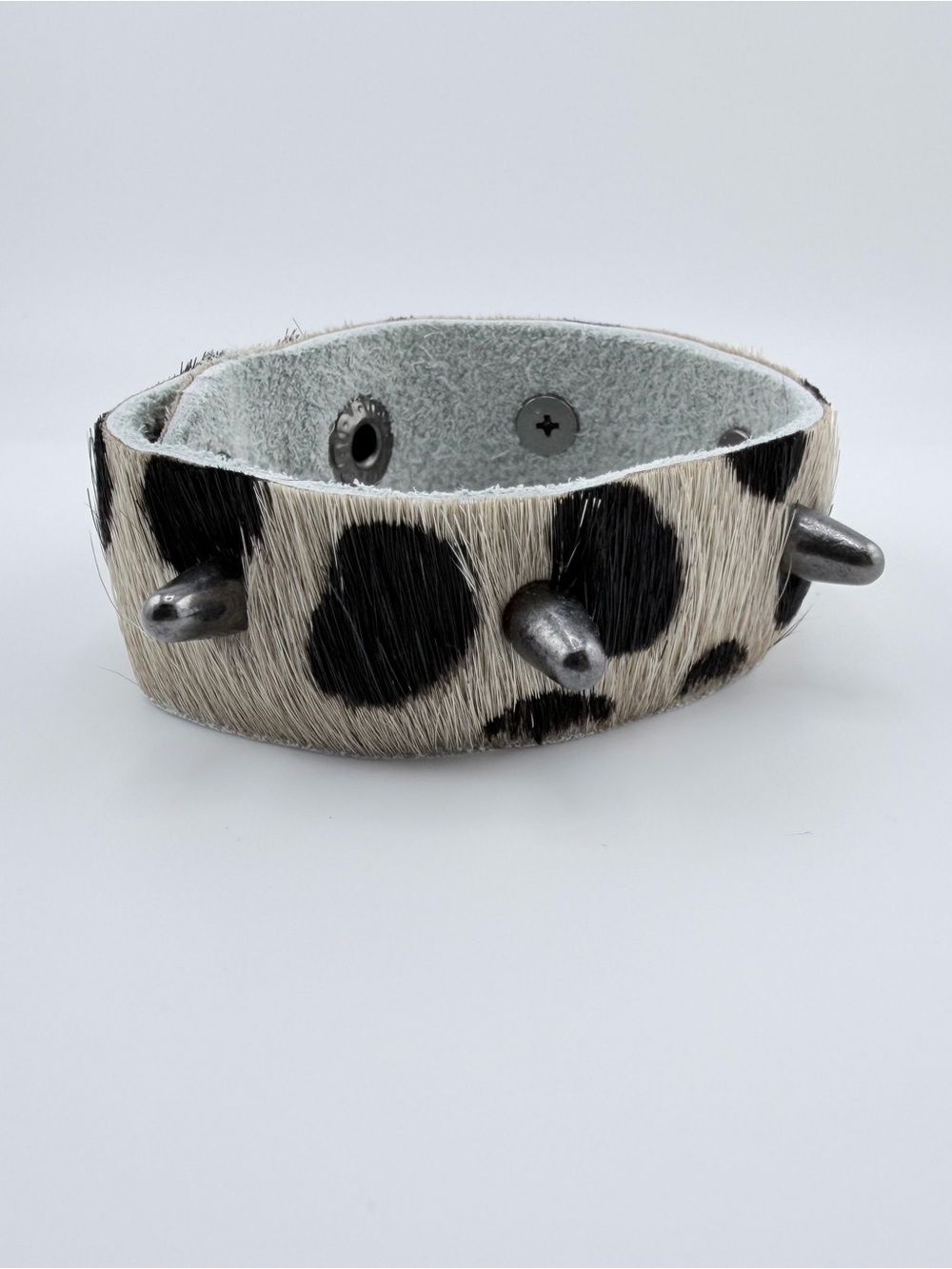 Cowhide Spike Bracelet in Black and White